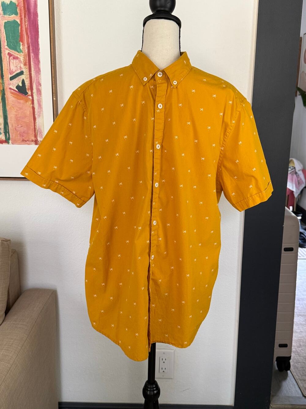 Denim & Flower Ricky Singh Yellow Palm Tree Button-Up Shirt XL